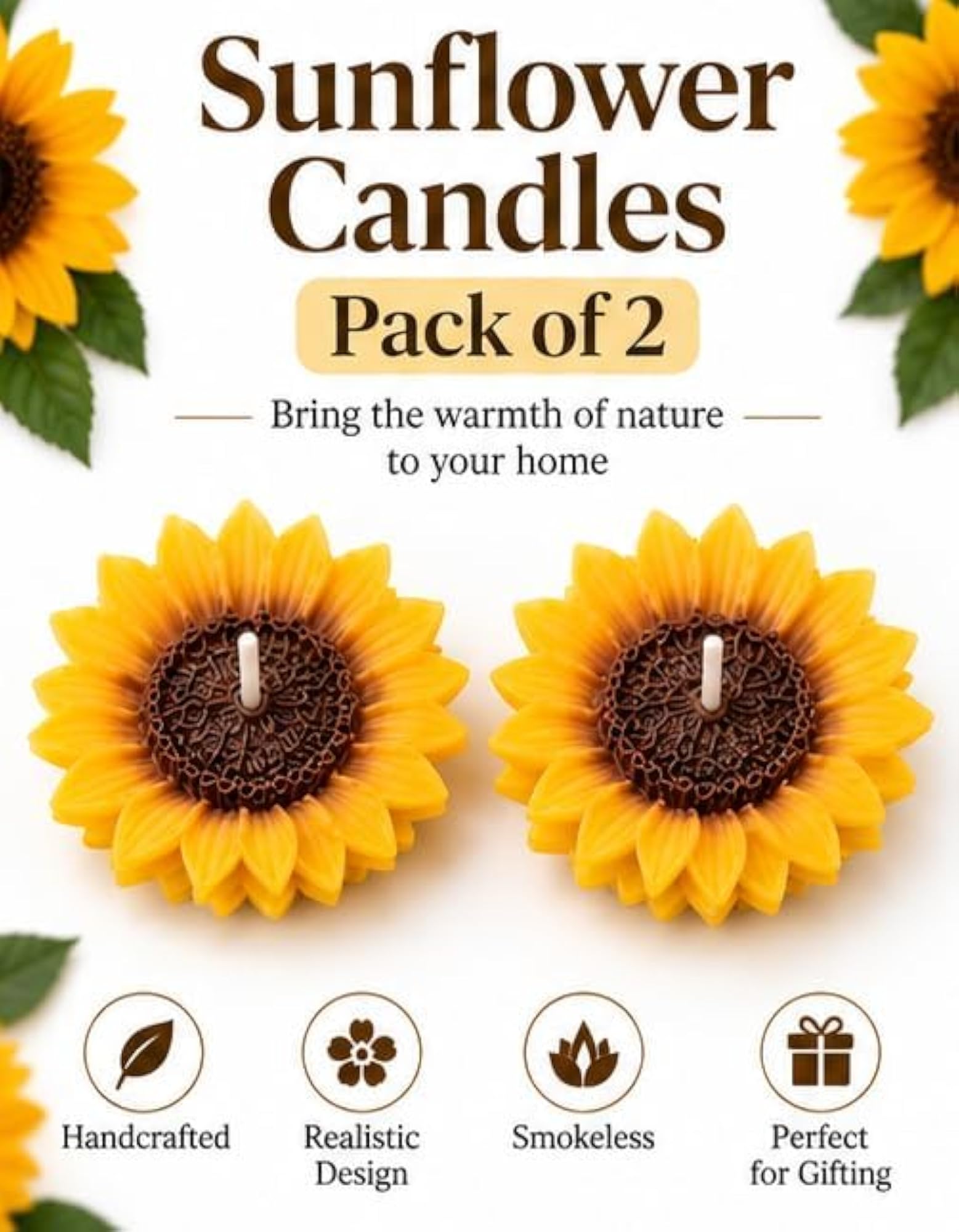 Decorative Multicolor Sunflower Designer Candle Set (Pack of 2)